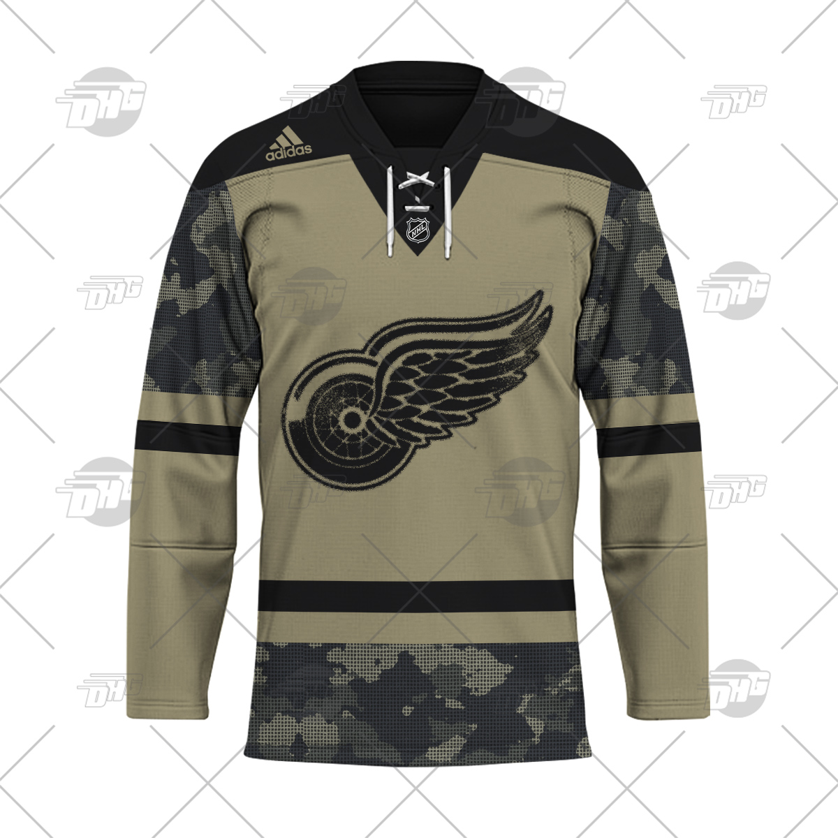 Detroit Red Wings Personalized Custom Adidas Camo Military