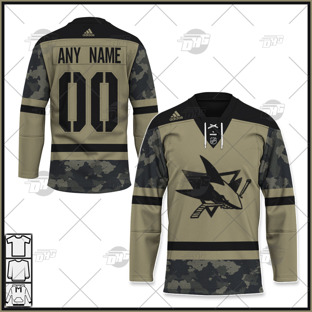 NHL San Jose Sharks Custom Name Number Camo Military Appreciation Team  Jersey T-Shirt