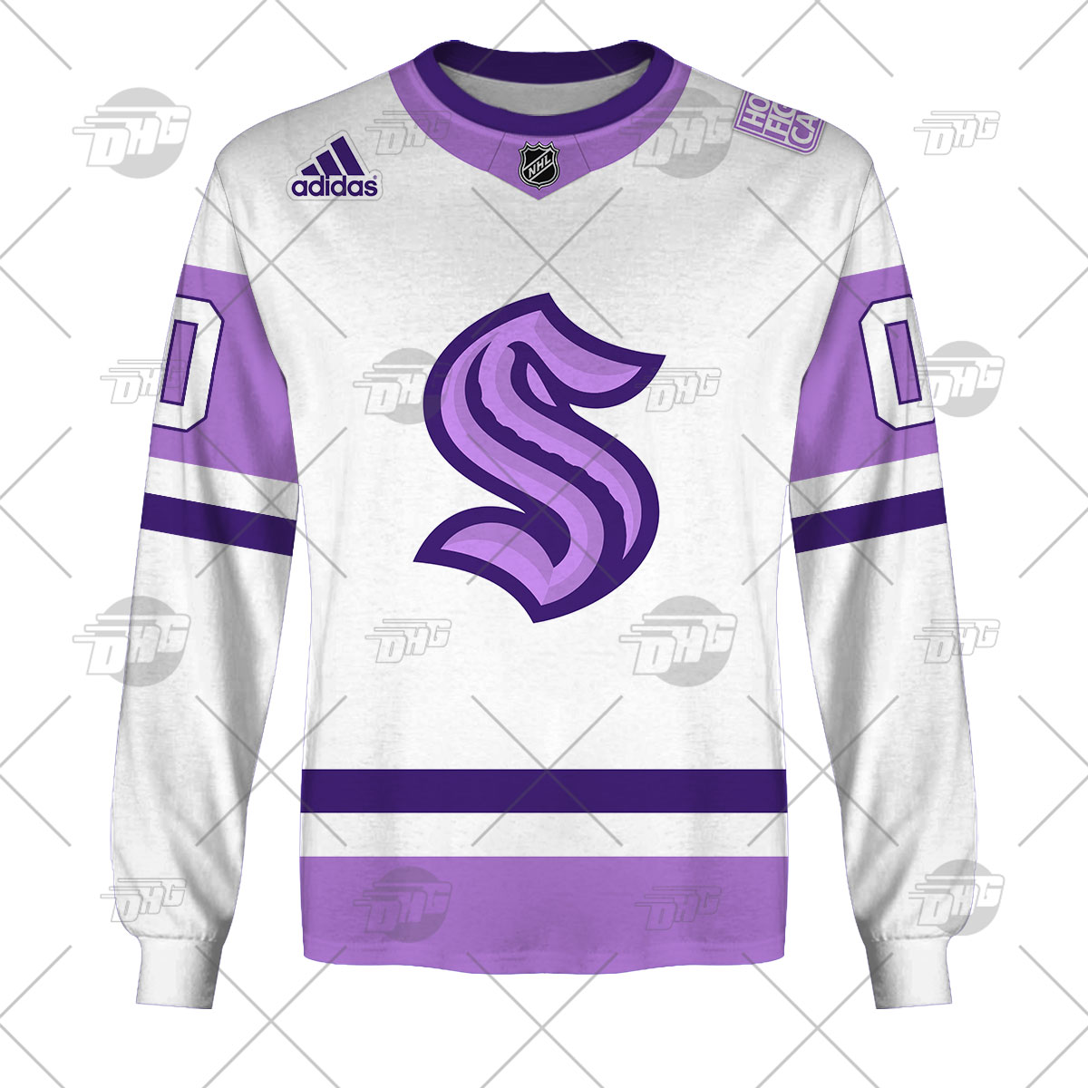 Men's Adidas White/Purple Seattle Kraken Hockey Fights Cancer Primegreen Authentic Custom Jersey