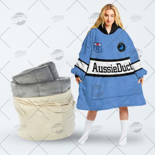 Personalised Vintage NRL Cronulla-Sutherland Sharks retro jersey oodie blanket hoodie snuggie hoodies