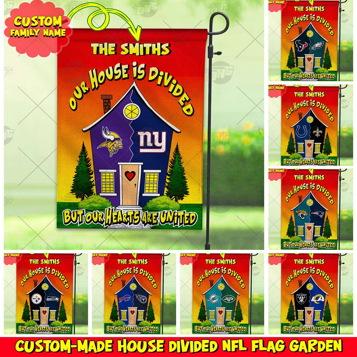 Custom House Divided NFL Garden Flag Football Teams